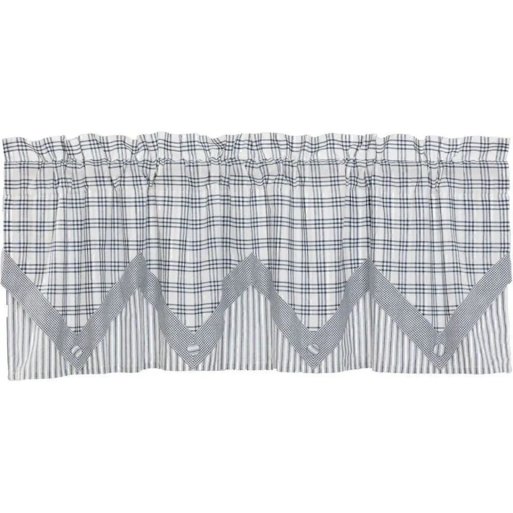 Country Farmhouse Blue Layered Window Valance - Picture 2 of 2